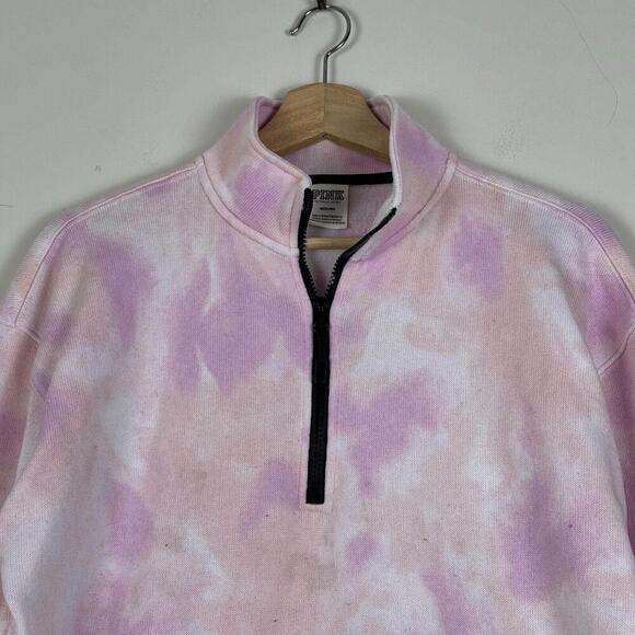 PINK Victoria's Secret Women Sweatshirt Half-Zip Tie-Dye Pockets Pink Size M - Picture 6 of 8